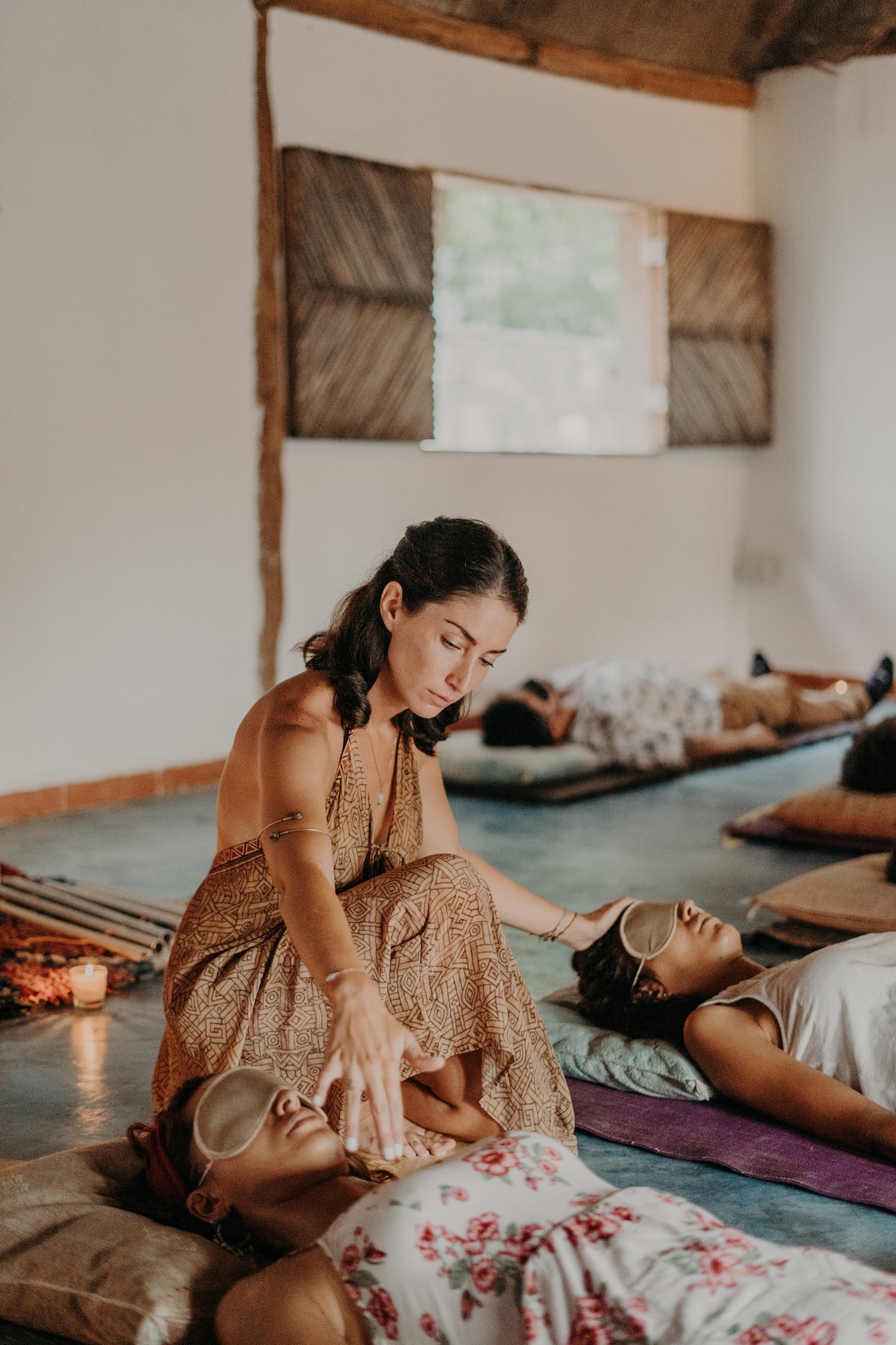 woman doing sound healing in tulum mexico
