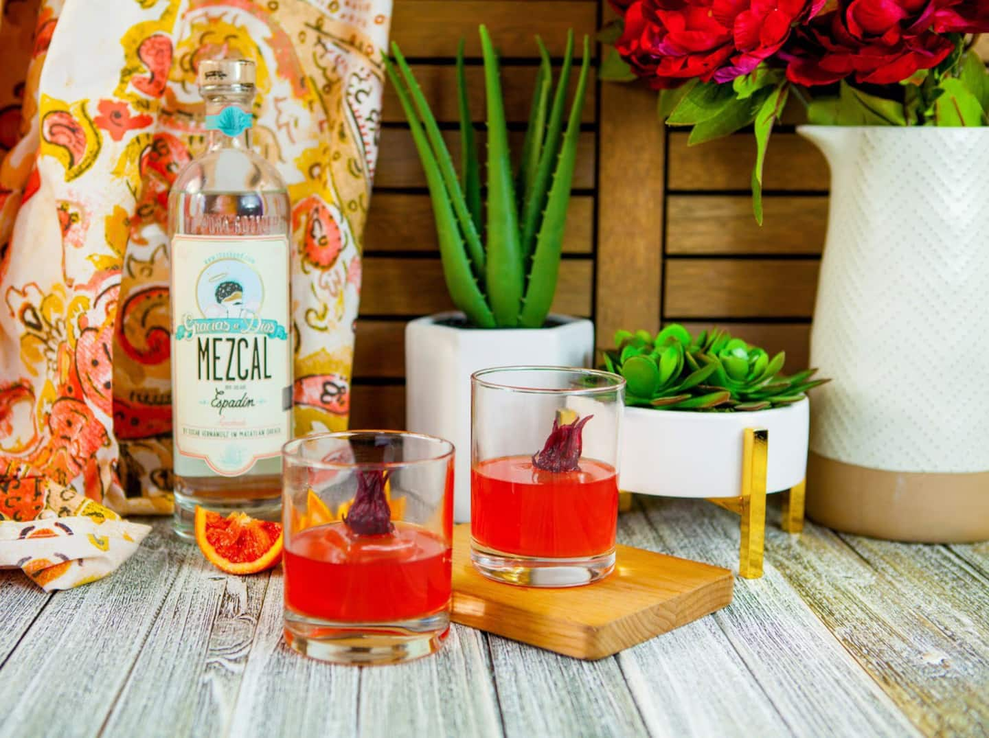 two glasses of mezcal cocktails