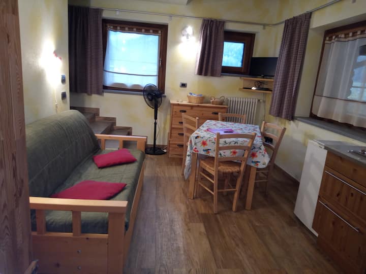 obývacia izba s kuchynským kútom, stolom a stoličkami, kde sa môžete najesť; 21-palcová televízia, ventilátor a komoda a  šatník (vybavené vešiakmi, metrom, uterákom na podlahe, vedrom a umývadlom), kde si môžete uložiť oblečenie