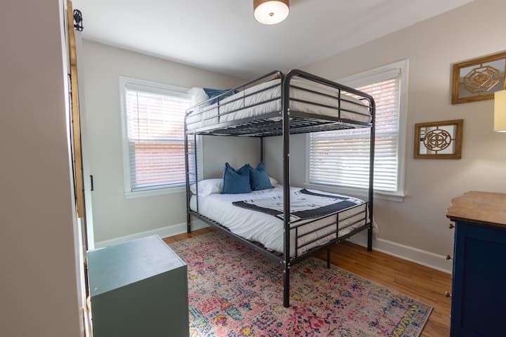 Double over double bunk bed, dresser and Roku TV (not shown)