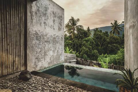 brutalism architecture mountain n ocean pool villa