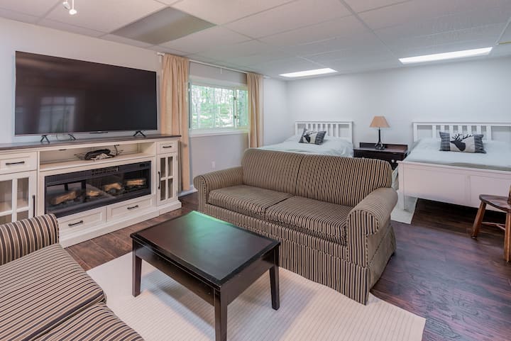 Studio with 2 double beds and 2 pull-out sofas on the lower level