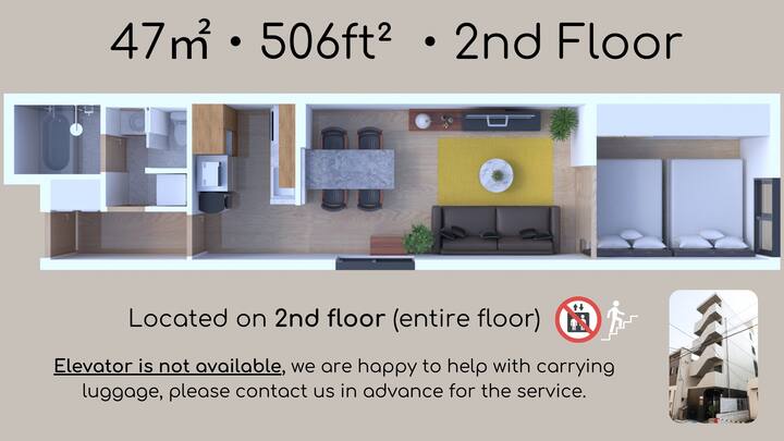 2f・5 Min Asakusa Sta.・47㎡・modish 1br In Prime Area - Ueno