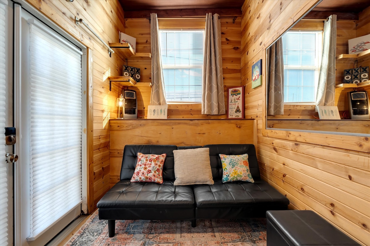 Big Red cozy living area with cedar walls