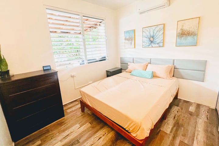 Първи етаж Главна спалня. Двойно легло 55 - инчов телевизор на стената. Изобилие от светла гледка към задния двор. 