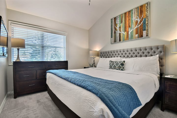 King Guest Suite with comfy linens and bedding, large closet, flat screen TV