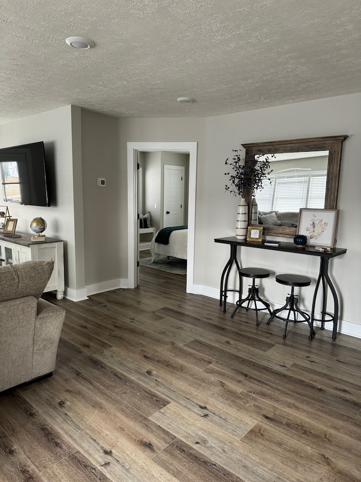 Designated work space or a great place to get ready with a ton of natural light and a large mirror.