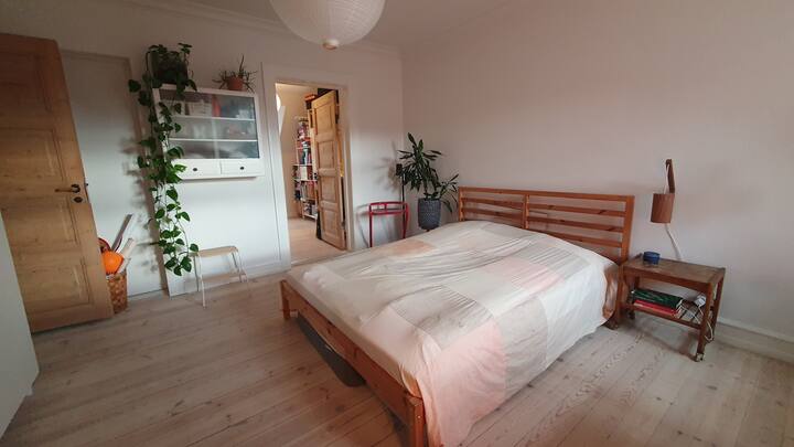 Un bonito dormitorio grande y luminoso con cama tamaño king 
