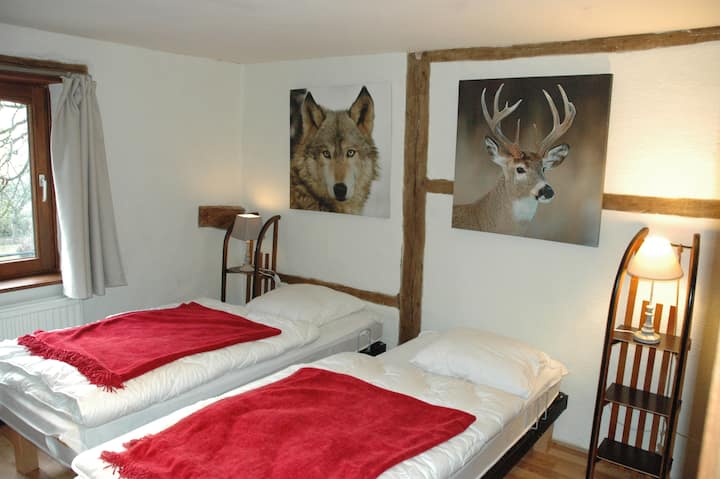 Chambre avec deux lits single.