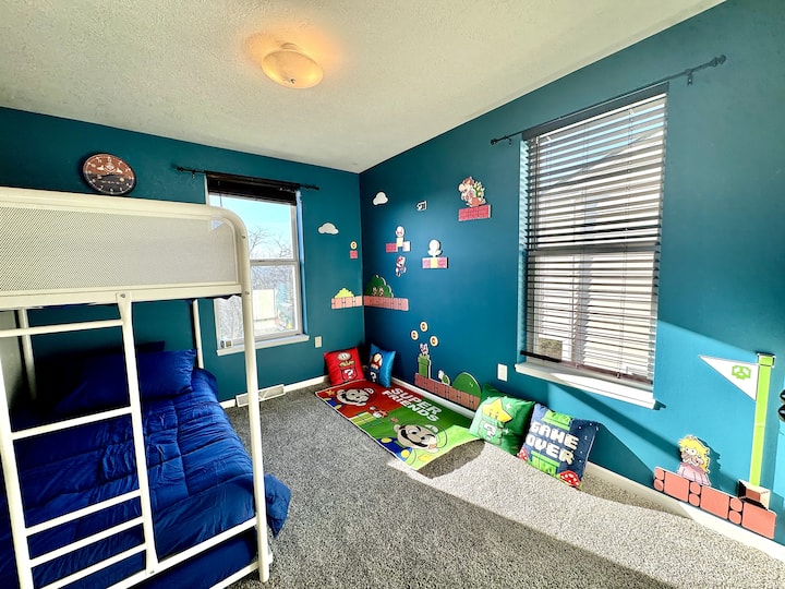 Super Mario Room with adult size bunk beds (Triple!)
