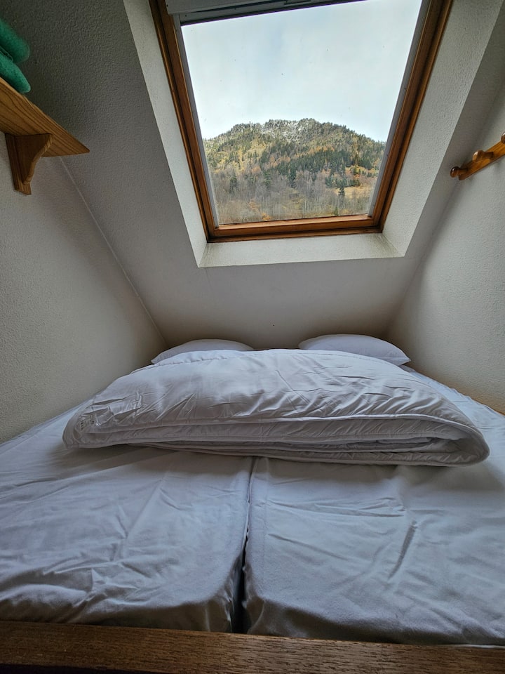 חדר שינה 2 - מיטה אחת עם 2 מזרנים 80 x 190 - נוף להרים.