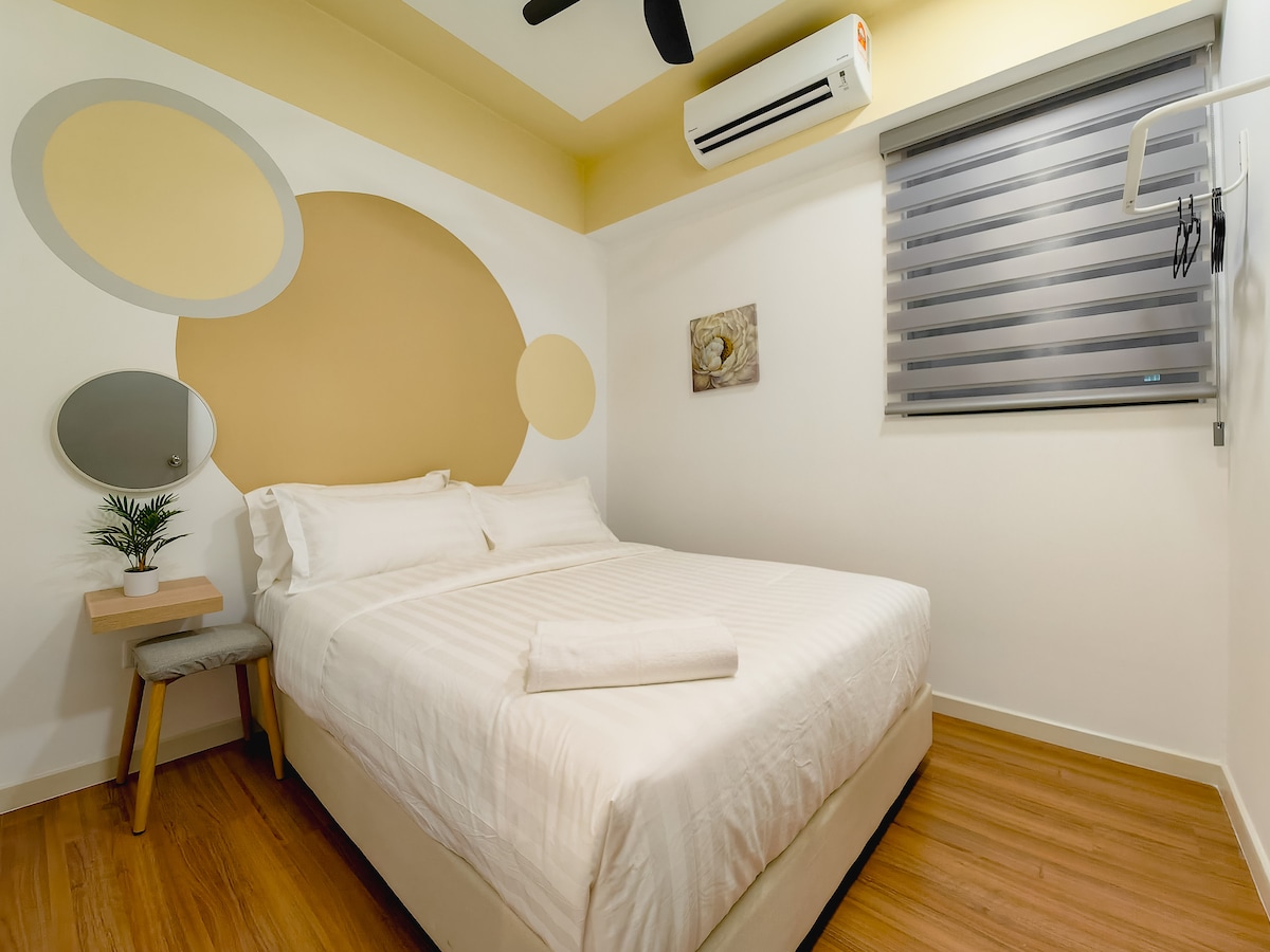 Intimate cozy small room with blinds, offering privacy in lieu of a city view