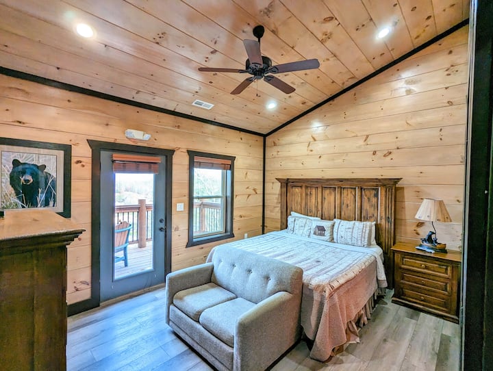 Bedroom 8 with patio access and mountain view. 