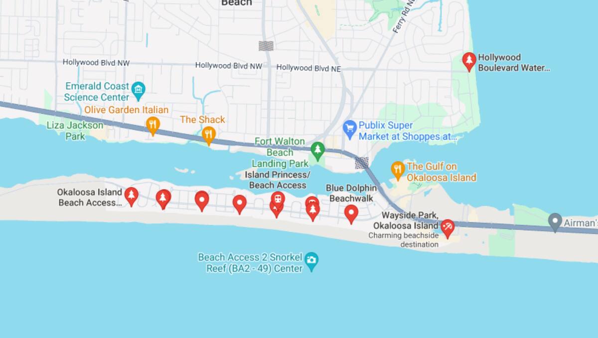 FREE PARKING: Gulf of America map for at FT Walton Beach / Okaloosa Island