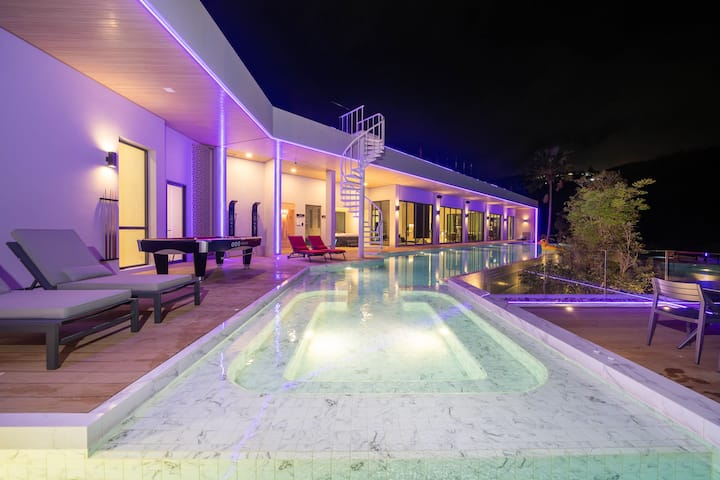 Pool terrace at night