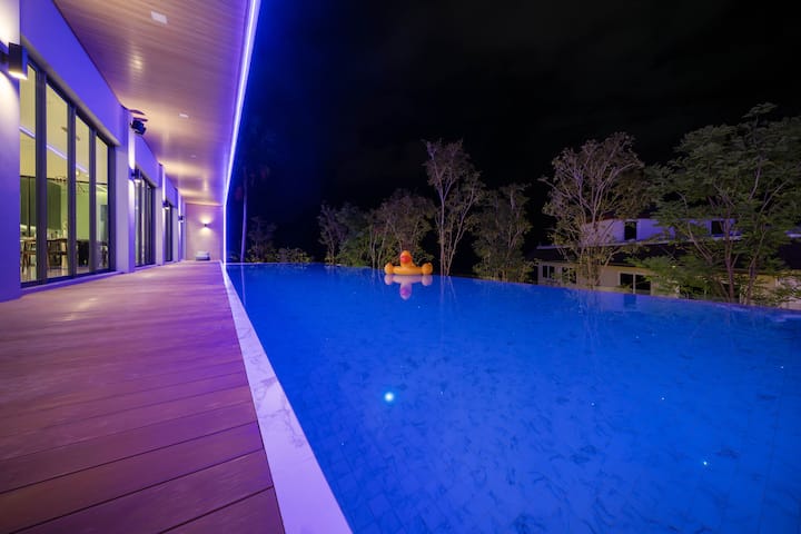 Illuminated pool in the evening