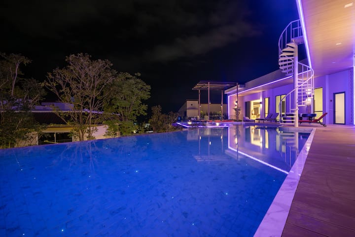 Pool area at night