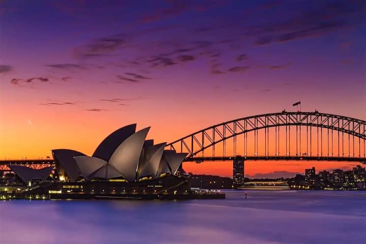 This is the breathtaking view from Mrs Macquarie's chair in the Botanical Gardens at sunset is a must. Have a picnic and enjoy the view!