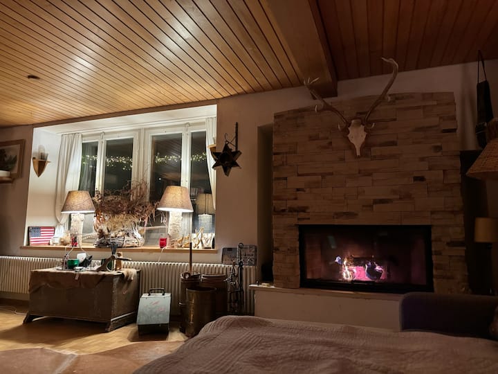 Udoban ambijent u dnevnom boravku s kaminom