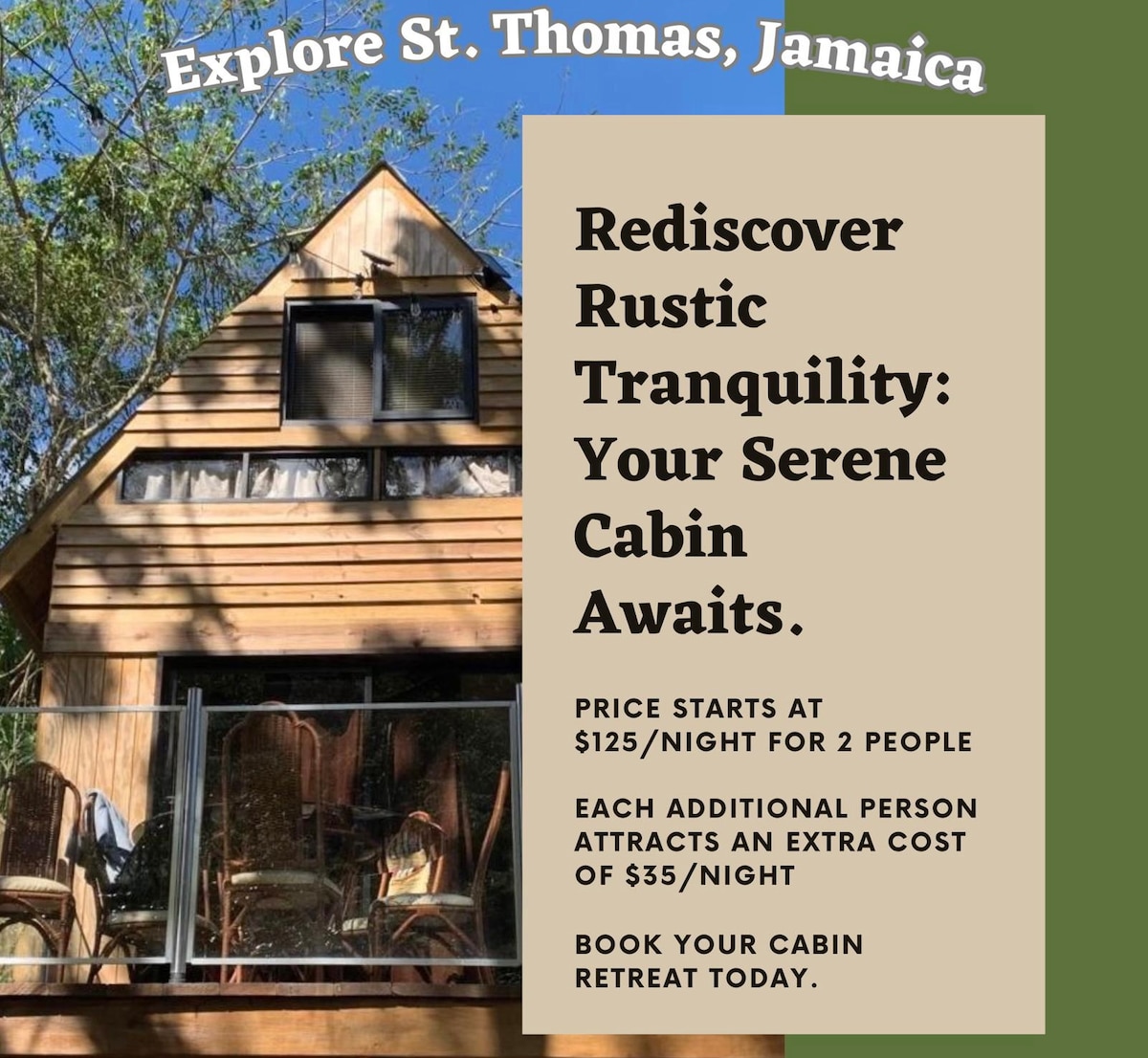 The cabin features a wooden exterior, adorned with large windows that invite natural light. A welcoming screened porch extends the living space, surrounded by lush greenery. The structure emphasizes rustic charm, perfect for a peaceful retreat in nature.