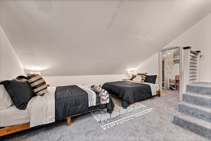 Welcome to the bunk room! Two full beds for tired heads in this funky little space. You can find the bunk room as you pass through 1 of 2 upstairs bedrooms and shared bathroom. It's a secret spot to hideaway for some downtime.