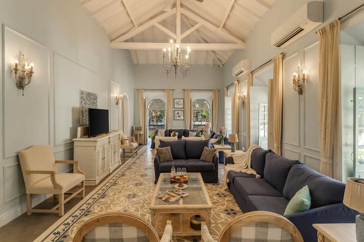 ✨A grand drawing room that feels like a French daydream-vaulted ceilings, soft light and timeless elegance in every detail✨