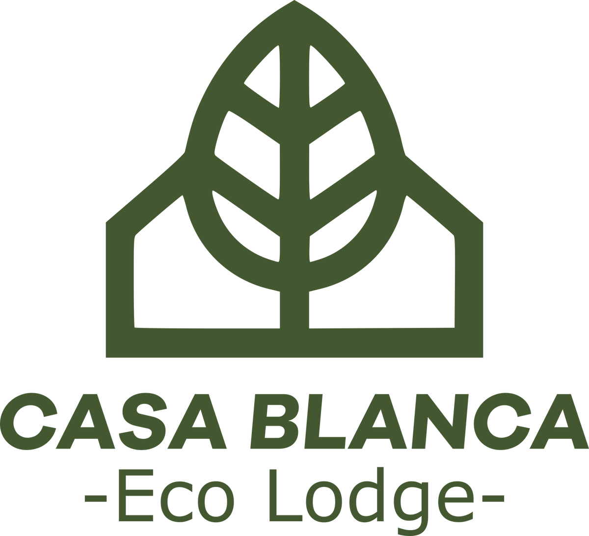 The logo for Casa Blanca Eco Lodge features a stylized leaf design enclosed within a geometric outline. The green color symbolizes sustainability and nature, while the lodge's name is displayed prominently in a bold, friendly font below the emblem.