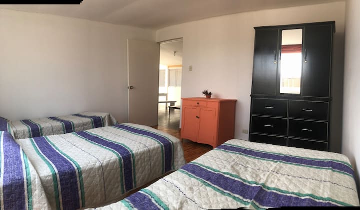 Room 2 with 3 single beds.