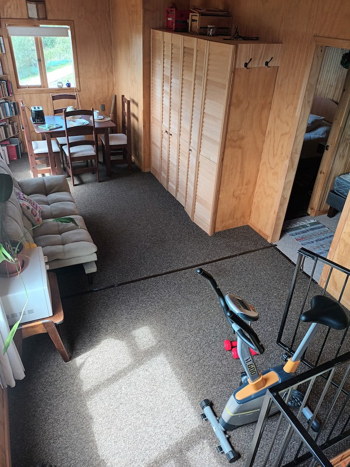 Простор за ексклузивна употреба, само за гости. Пространа дневна соба со футон и машина за вежбање.