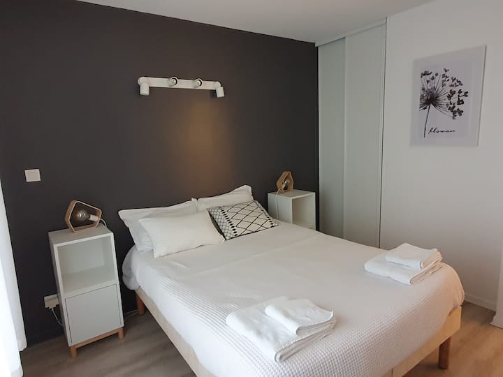 Chambre gris foncé 1 lit double