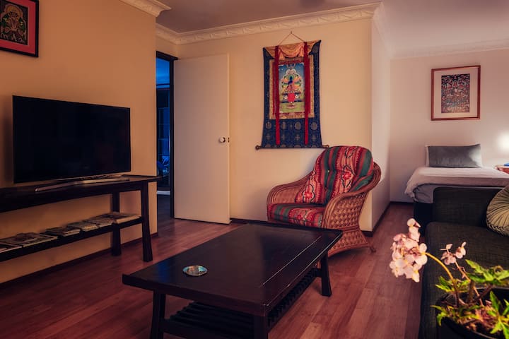 Lounge/TV room. This room also has an extra single bed.  