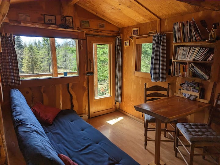 futon can be used as an extra bed; the bedding is stored in the bedroom closet.