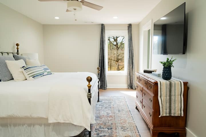 Up-stairs master with wonderful King bed and HUGE bathroom.