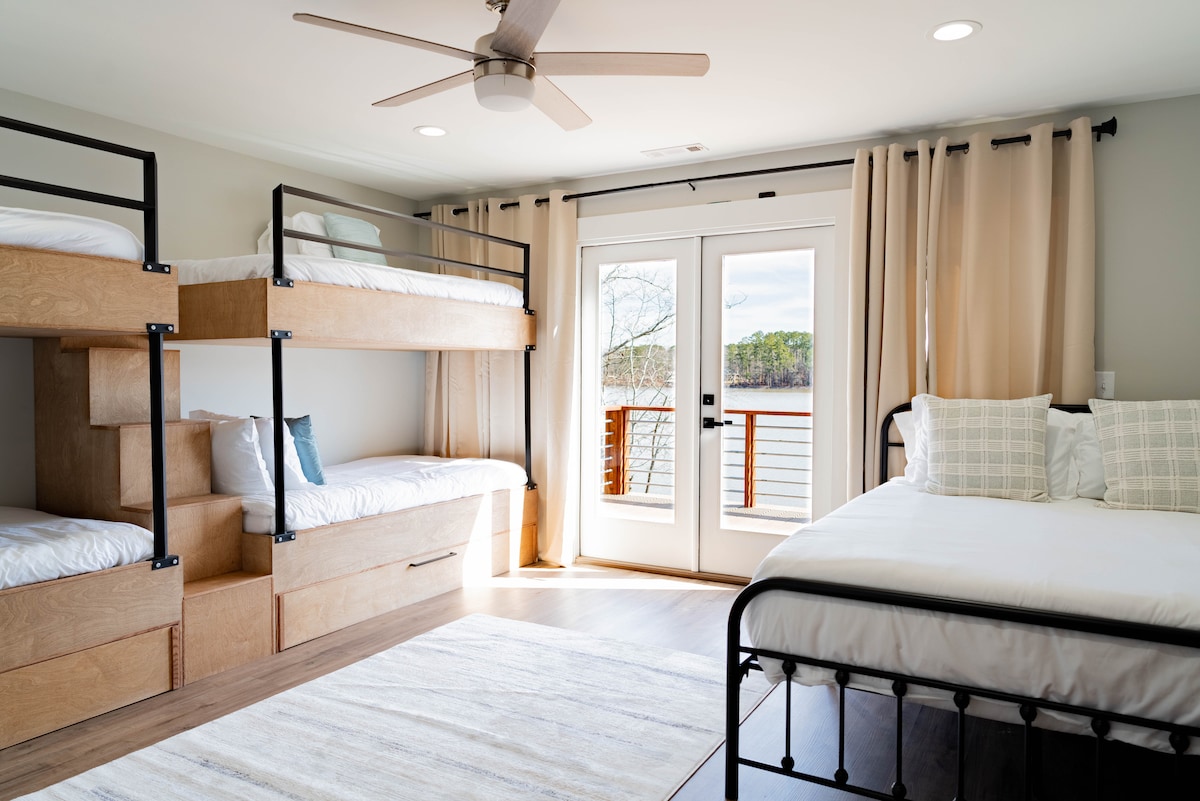 Bunks with trundle and queen bed to sleep all the kiddo's.