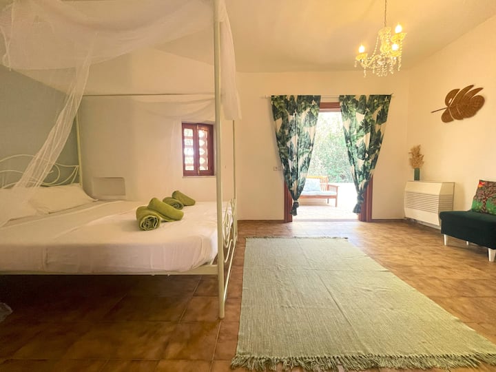 Room Earth, me aircon dhe një tarracë private. 