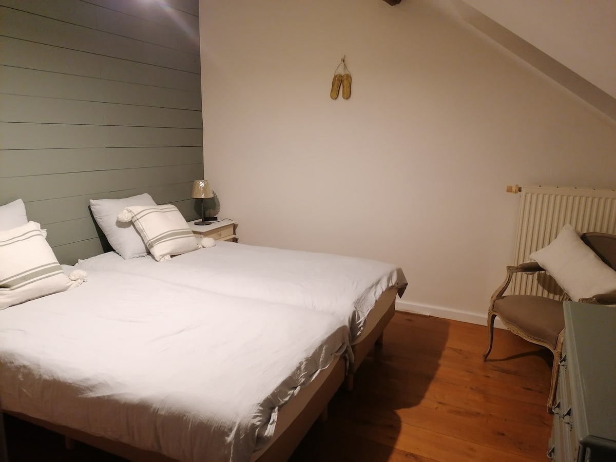 Një dhomë gjumi me dy krevate tekë që mund ta kthejmë në një krevat dopio