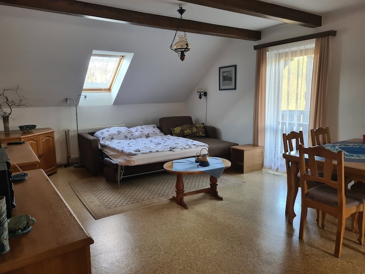 horná obývacia izba, spanie pre 2 osoby na rozkladacej pohovke