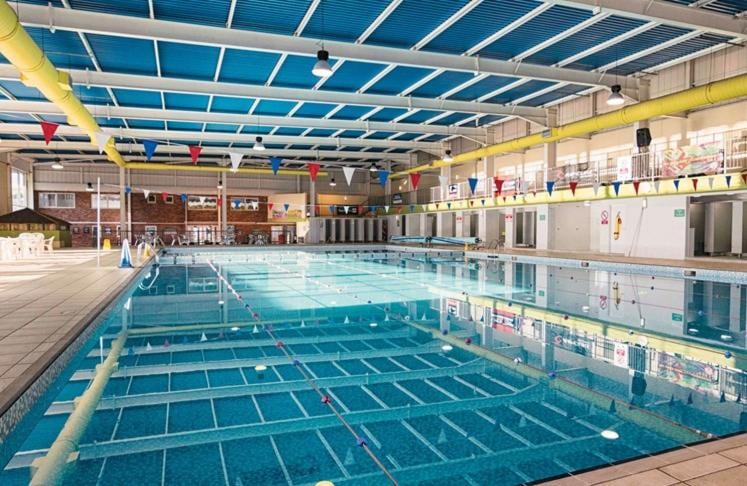 Inside swimming pool with showers and sauna. Just behind the venue is access to another outside play park.