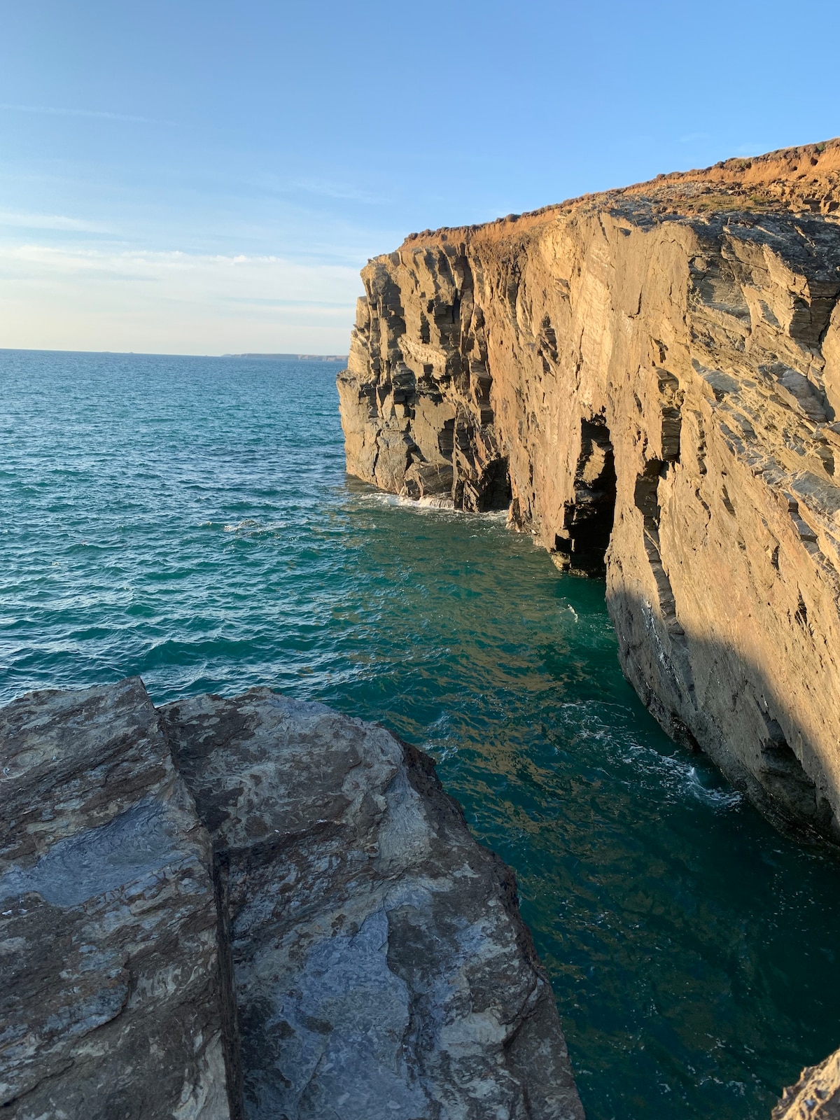 Off the cliffs on Porth Beach.