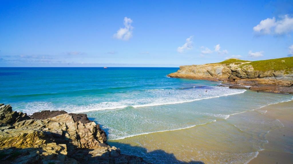 Porth Beach, capturing the picturesque Cornish sea within 2 miles from the Chalet Kernow Charm.