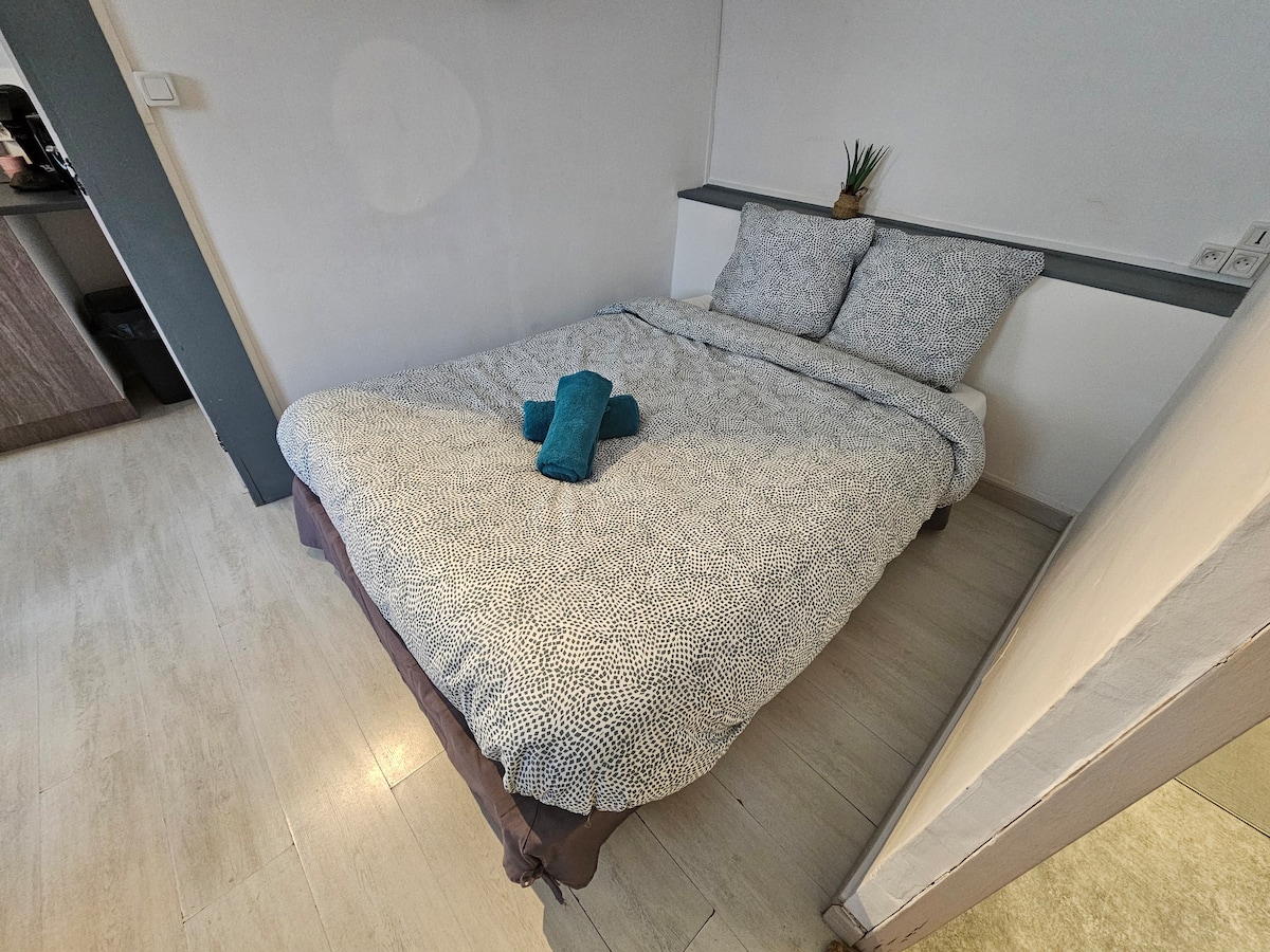 Спално помещение с двойно легло
Спалнята е отворена за всекидневна.