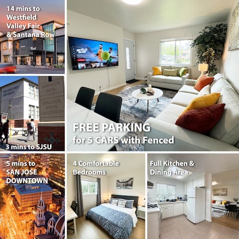 Comfortable 4BR Heart Downtown SJ /central AC/SJSU