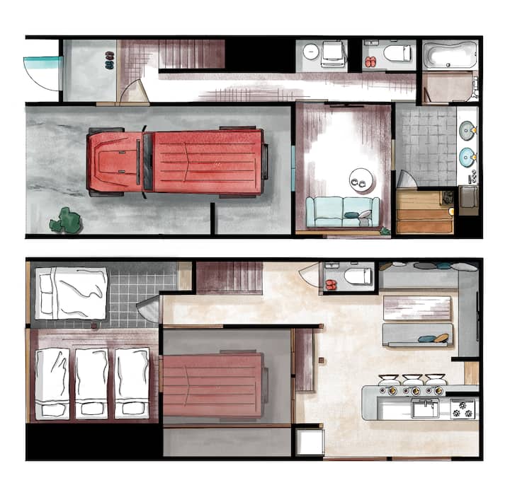 無料駐車場3台｜プライベートサウナ付きガレージハウス【hida Takayama Base】 - Takayama