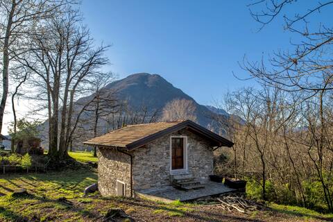 Stone and wood house in the countryside