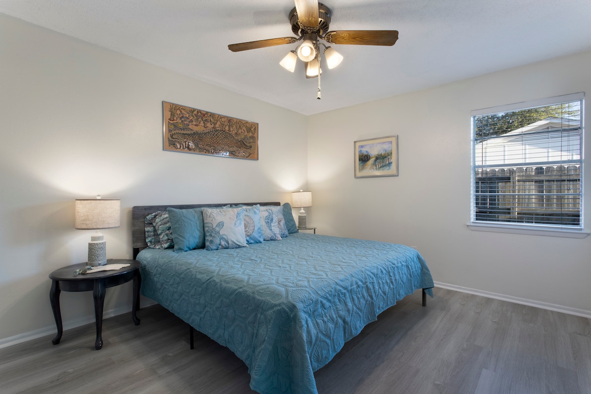 Primary Bedroom with King bed, Smart TV and attached bathroom 