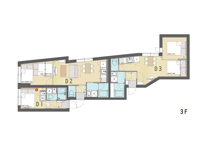 NEW/新築3階/新宿/神楽坂/駅徒歩2分/3寝室/3バスルーム/3トイレ/最大10名/EV無し/D gallery image 2