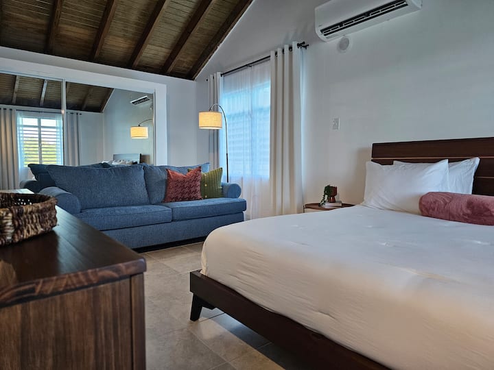 Room 3 has a king bed and a queen size sofa.