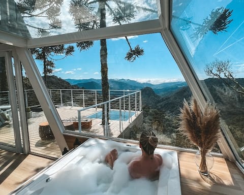 Luxury Aframe cabin with bathtub and view