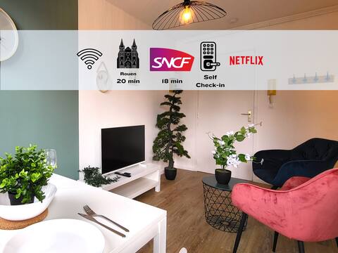 El Respiro: Bright two-room apartment 20 minutes from Rouen