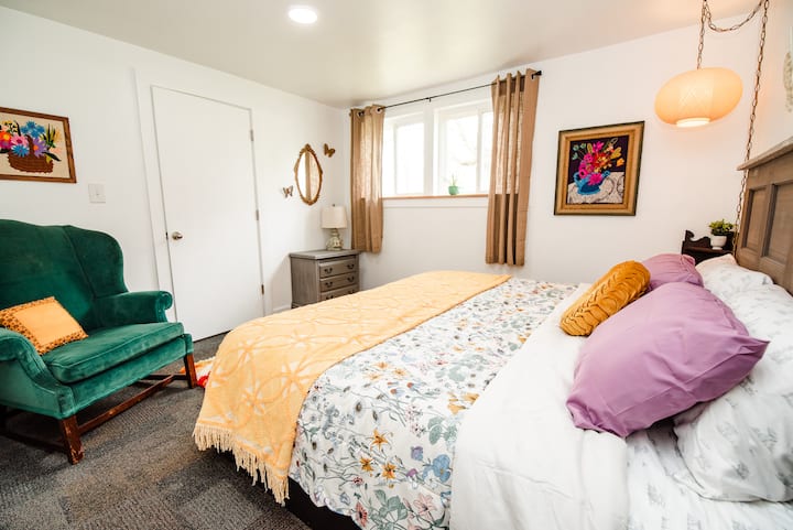 The walk-in closet in the bedroom contains the washer and dryer plus plenty of closet space.